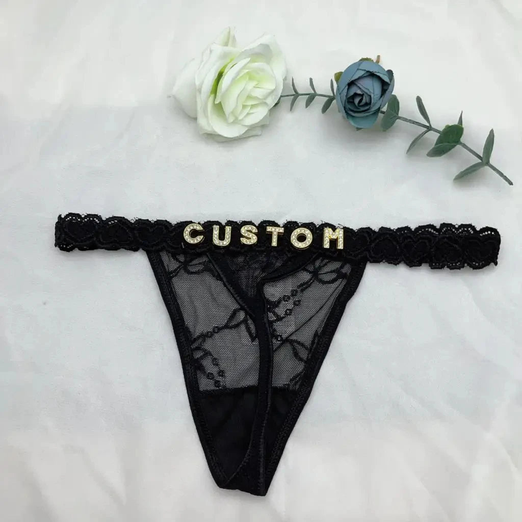 💎 Custom Thong Panties with Rhinestone Letters 💖