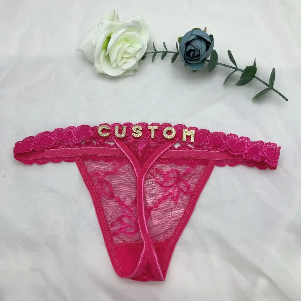 💎 Custom Thong Panties with Rhinestone Letters 💖