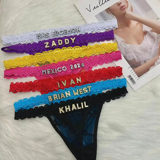 💎 Custom Thong Panties with Rhinestone Letters 💖