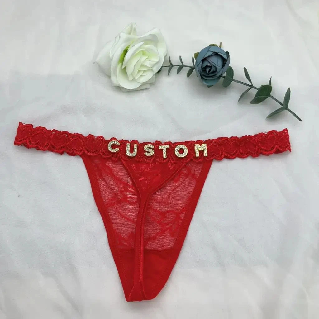 💎 Custom Thong Panties with Rhinestone Letters 💖