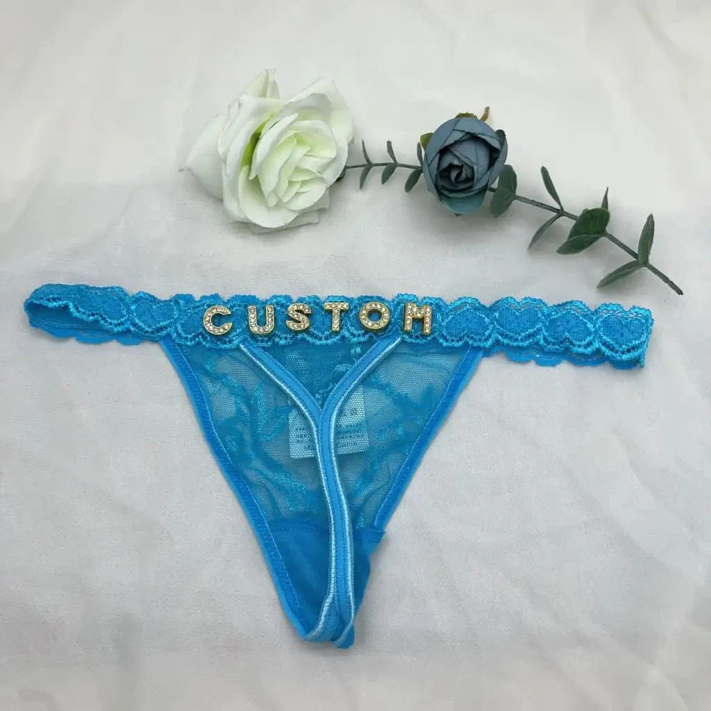 💎 Custom Thong Panties with Rhinestone Letters 💖