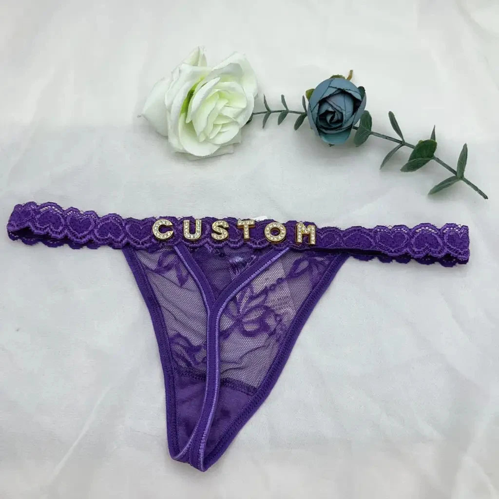 💎 Custom Thong Panties with Rhinestone Letters 💖