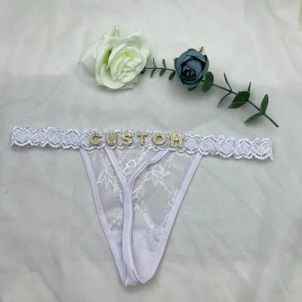 💎 Custom Thong Panties with Rhinestone Letters 💖