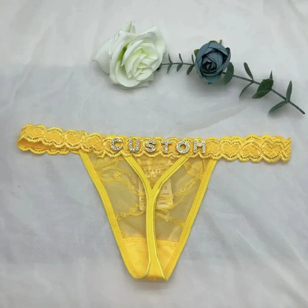 💎 Custom Thong Panties with Rhinestone Letters 💖