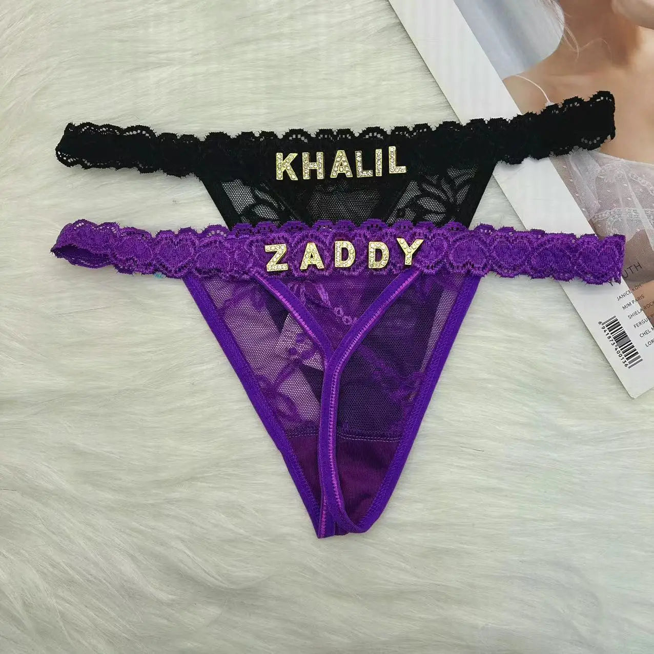 💎 Custom Thong Panties with Rhinestone Letters 💖